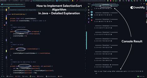 how to implement selection sort algorithm in java detailed explanation crunchify