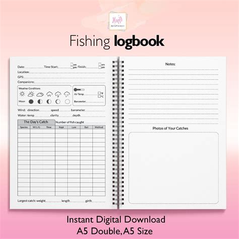 Fishing Log Book A5 Printable Fishing Log Book Etsy