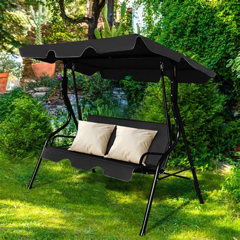 Add this recycled plastic glider chair to your porch or patio. Costway Patio 3 Seats Canopy Swing Glider Hammock ...