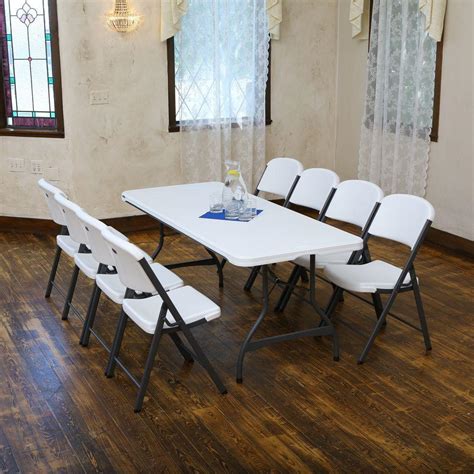 6 Ft White Granite Stacking Table And Chair Combo 8 Pack