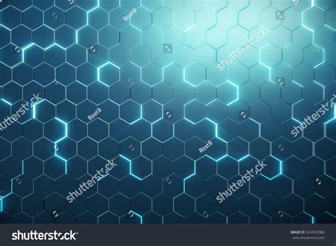 Abstract Blue Futuristic Surface Hexagon Pattern Stock Illustration