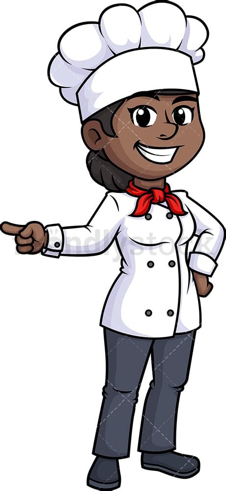 Black Female Chef Pointing Sideways Cartoon Clipart Vector FriendlyStock