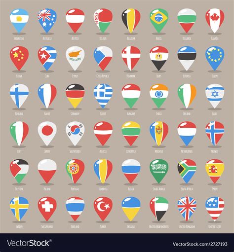 Set Of Flat Map Pointers With World States Flags Vector Image