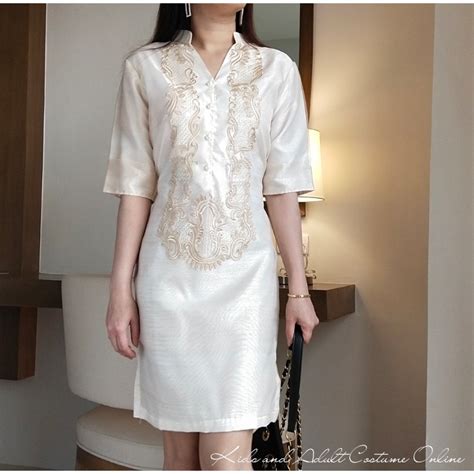 Modern FILIPINIANA Dress Silk BARONG TAGALOG Philippine