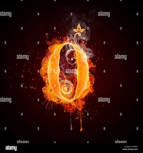 Fire Swirl Number Zero Isolated On Black Background Computer Design