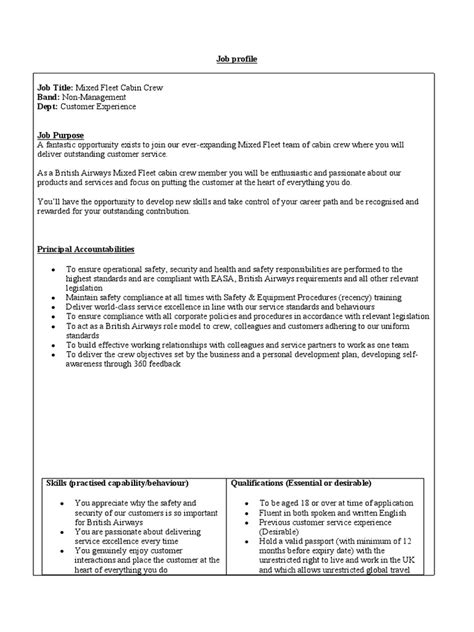 Job Description - Mixed Fleet Cabin Crew v1.2 | Competence ...