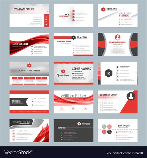 Business Card Templates Stationery Design Set Red Vector Image