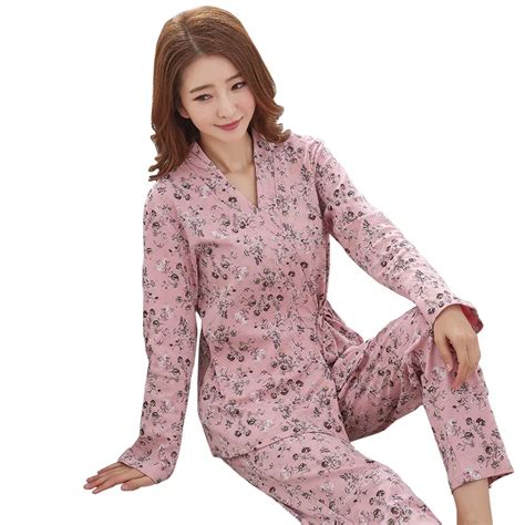 Spring 100 Cotton Women Pajamas Set Long Sleeve V Neck Leisure