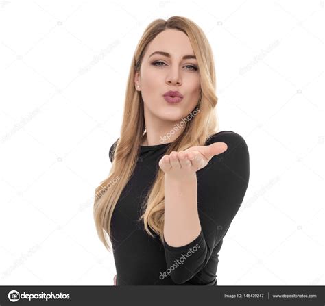 Blonde Woman Sending Air Kiss — Stock Photo © Believeinme 145439247