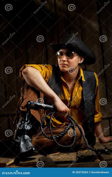 Cowboy With Black Leather Flogging Whip Stock Photo Image Of Flog