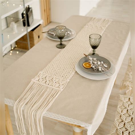 Macrame Table Runner White Fringed Coffee Table Runner Home Etsy