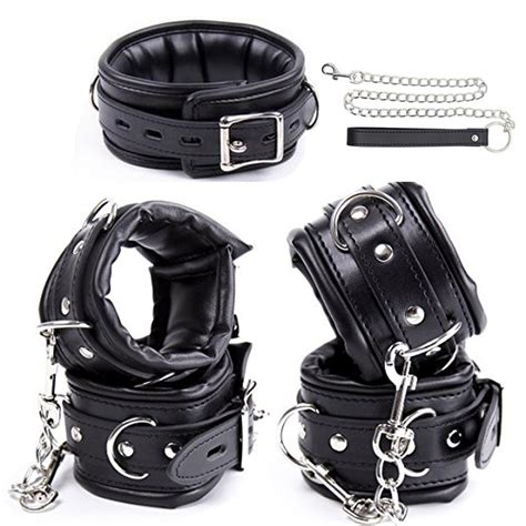 Soft Padded Bondage Kit Black Pu Leather Hands Cuffs Ankle Cuffs
