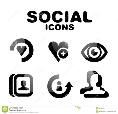 Black Glossy Social Icon Set Stock Vector Illustration Of Like