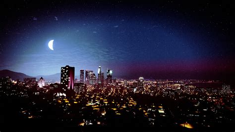 Download Skyscraper Sky City Los Santos Night Moon Video Game Grand