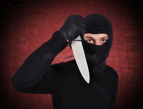 Dangerous Hooded Man Holding Knife Stock Photo Image Of Dangerous