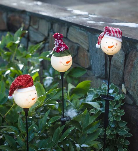 Solar Snowman Set Adds Triple The Fun To Your Yard Or Garden Frosted Crackle Glass Snowmen