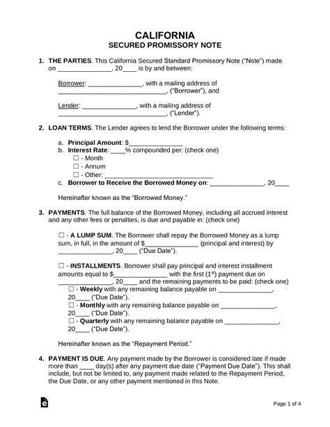Free California Secured Promissory Note Template Pdf Word Eforms
