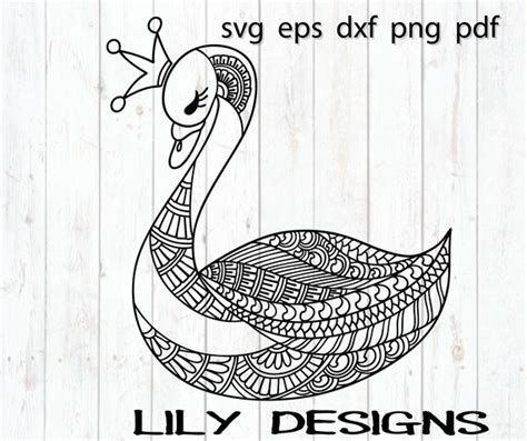 Cute Swan Svg Mandala Drawing Zentangle Laser Cut Machine Etsy