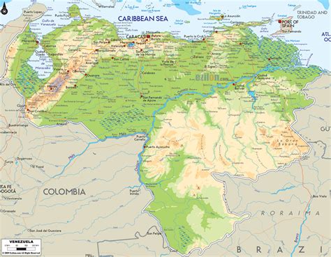 Large Detailed Venezuela Physical Map With Cities And Roads Vidiani
