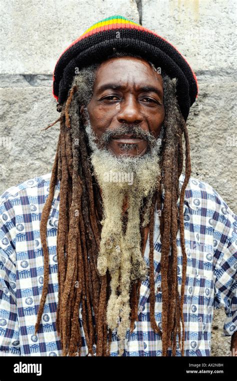 Portrait Of A Middle Aged Older Jamaican Rastafarian Man Wearing A