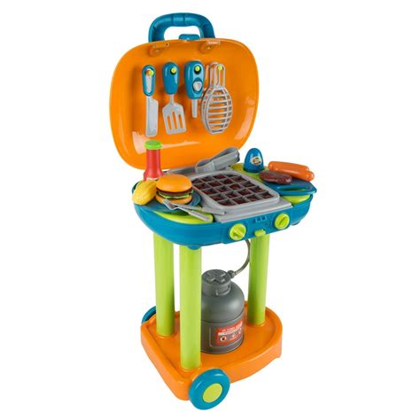 Pretend Play Bbq Grill Kids Dinner Playset With Sounds Lights Food