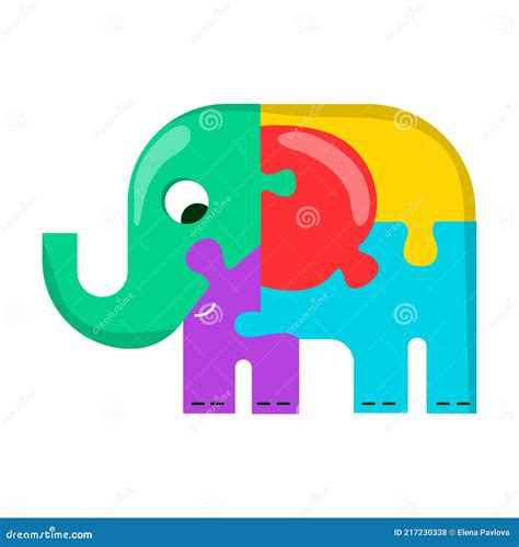 Elephant Puzzle For Children Kids Toy Isolated Game On White