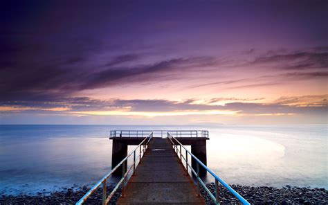 Pier Sea Sunset Nature Landscape Beach Calm Wallpapers Hd