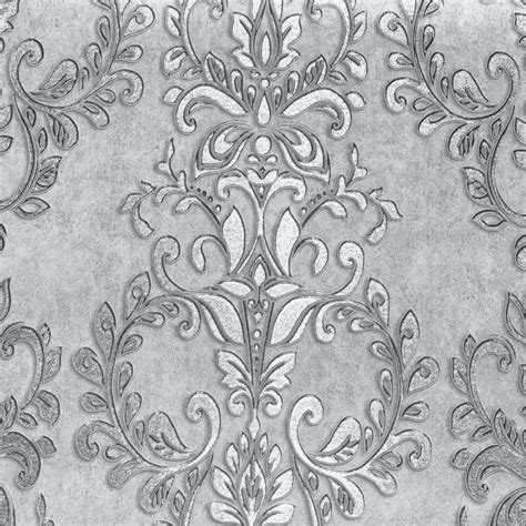 Muriva Serena Shimmer Metallic Steel Grey Damask Wallpaper