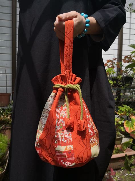 Japanese Handmade Drawstring Bag By Vintage Kimono Hand Bag Etsy