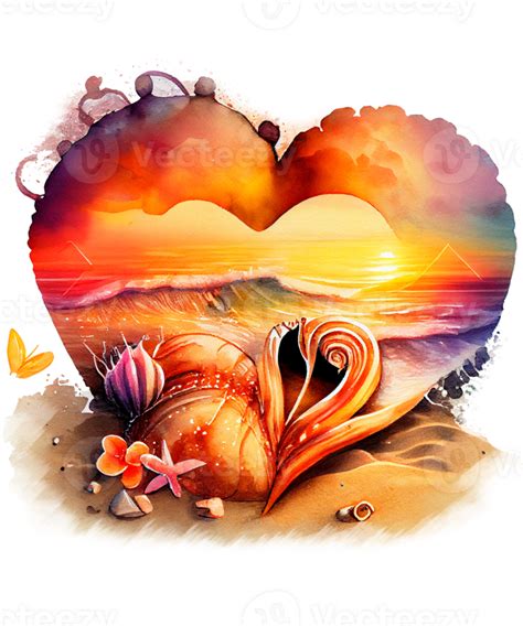 Free Beach Heart Watercolor Ai Generative 23474997 Png With Transparent