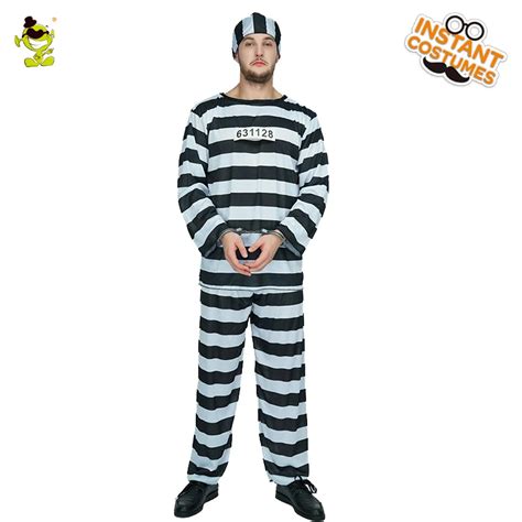 men classic prisoner costume for halloween party clothing purim role play killer outfits fancy