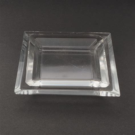 Lot 2 Vintage Czech Crystal Clear Glass Square Trinket Dressing Table Trays