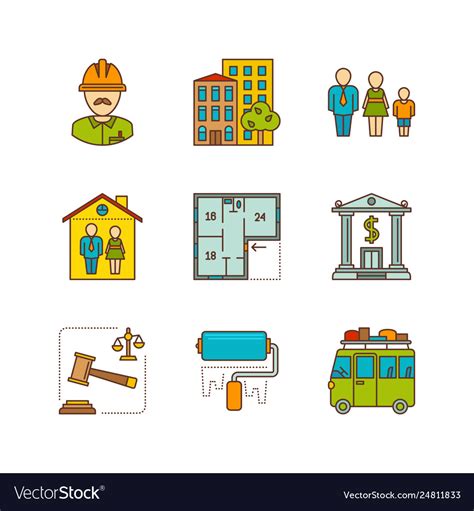 Minimal Lineart Flat Real Estate Icon Set Vector Image