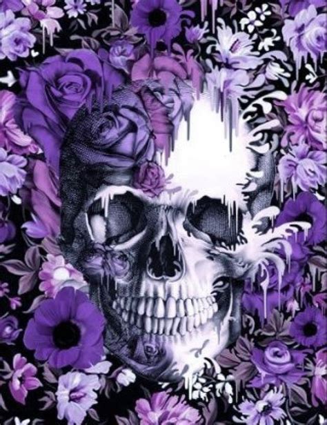 Skull With Purple Flowers Skull Artwork Illustrations Skull