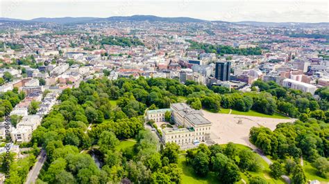 Oslo Norway Royal Palace Slottsplassen Palace Park From Drone