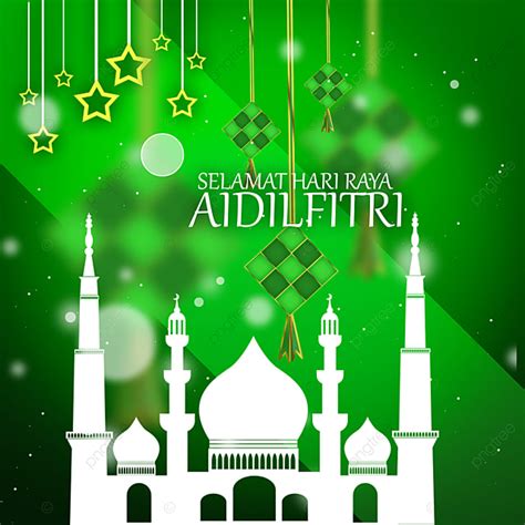 Selamat Hari Raya Aidilfitri With Mosque And Stars Stunning Background