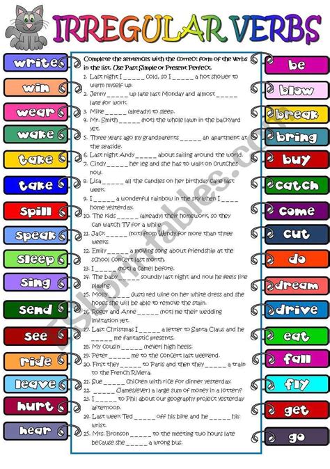 Verbs To Practise Irregular Verb Forms Sts Have To Complete The Sentences With The Correct