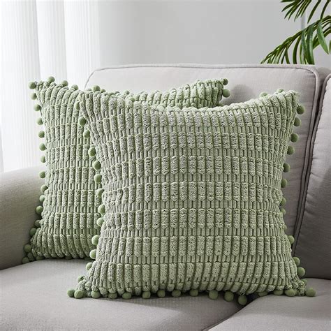 Topfinel Sage Green Throw Pillow Covers 18x18 Inch Set Of 2 With Cute