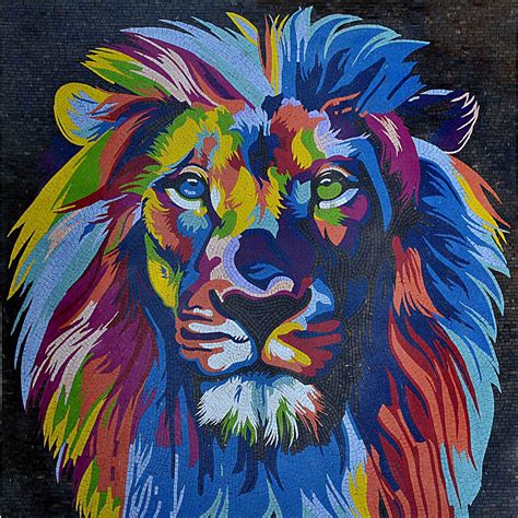 Modern Mosaic Art Colorful Lion Head Animals Mozaico
