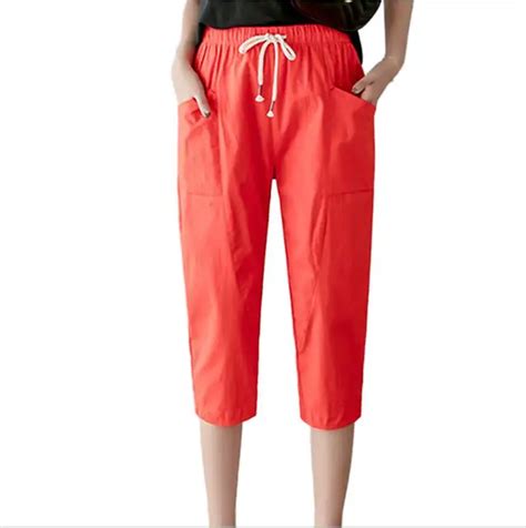 Plus Size Capri Women S Summer Cotton Linen Pants Women Trousers Loose Casual Solid Color Women