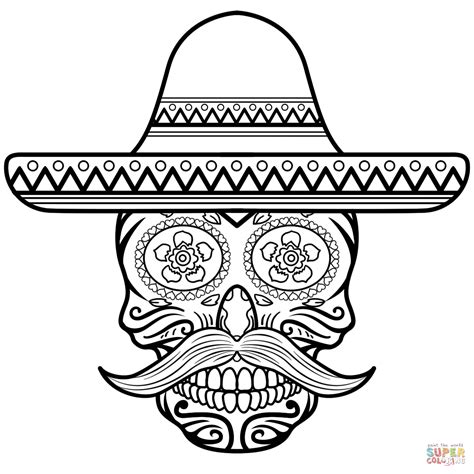 Sombrero indio mexicano dibujo, dibujos de sombreros. Dibujo de Calavera en Sombrero para colorear | Dibujos ...