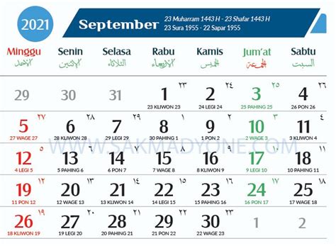 Kalender Jawa Bulan September 2021 Lengkap Dengan Dino Pasaran