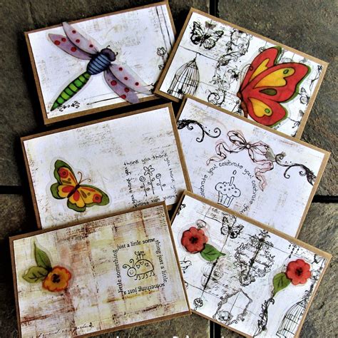 Handmade Mini Note Cards Kraft Cards Butterfly And Floral Etsy