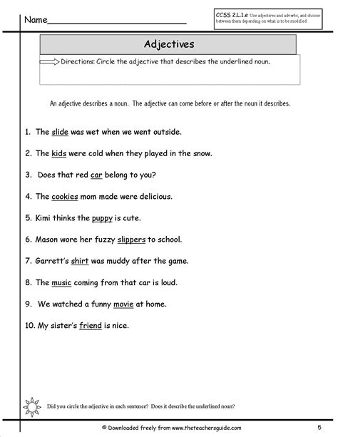 adjectives worksheets   teachers guide