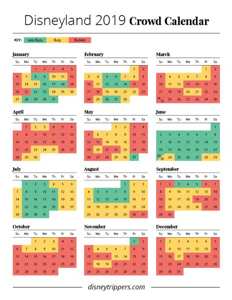 Printable Disneyland 2022 Crowd Calendar