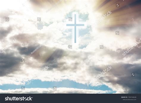 Christian Cross Appears Bright Cloudy Dark Stock Photo 1769740628