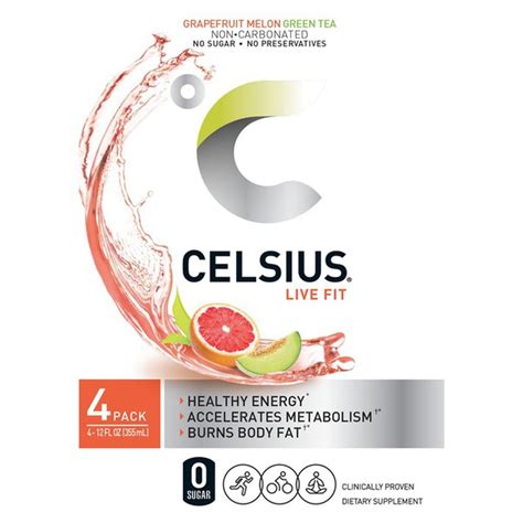 Celsius Green Tea Grapefruit Melon Non Carbonated 4 Ct Instacart