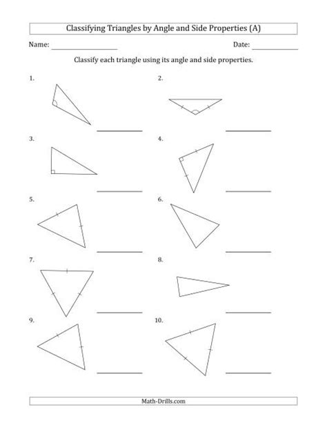 Classifying Triangles By Angle And Side Properties A Geometry Worksheet
