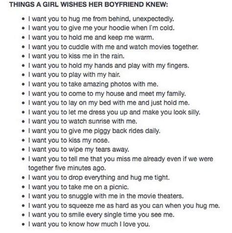 You can keep these in mind to make her happy, or you can see how they compare with your likes and interests. Pin by Alyssa Espina on Girly things | Boyfriend quotes ...