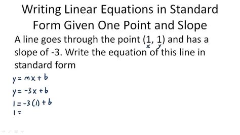 Writing Linear Equations In Standard Form Given Information Example 1